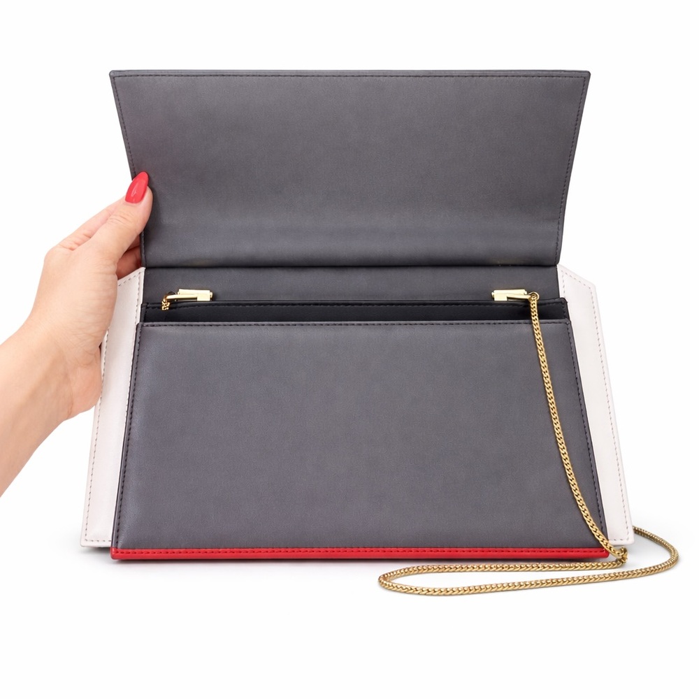 Giorgio Armani Pink-Red Leather Evening Clutch Silver Frame Chain Strap - Picture 10 of 10